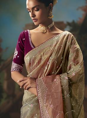 Multicolor fancy fabric saree with embroidered work 2