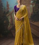 Mustard fancy fabric saree with embroidered work