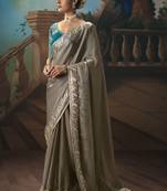 Grey fancy fabric saree with embroidered work
