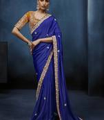 Royal blue fancy fabric embroidered saree with stiched blouse