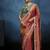 Rust fancy fabric embroidered saree with stiched blouse