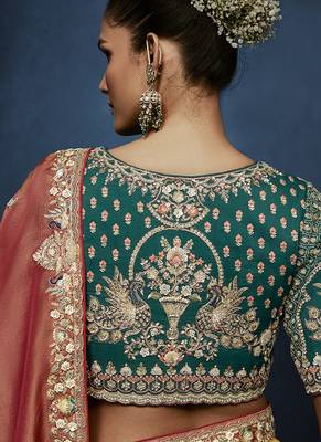 Rust fancy fabric embroidered saree with stiched blouse 3