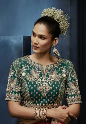 Rust fancy fabric embroidered saree with stiched blouse 4