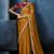 Orange fancy fabric embroidered saree with stiched blouse