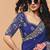 Navy blue faux organza satin saree with embroidery