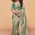 Sea green faux organza satin saree with embroidery