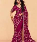 Rani pink faux organza satin saree with embroidery