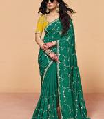 Teal green faux organza satin saree with embroidery