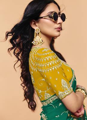 Teal green faux organza satin saree with embroidery 2