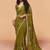 Olive green faux organza satin saree with embroidery