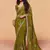 Olive green faux organza satin saree with embroidery
