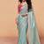 Light blue faux organza satin saree with embroidery