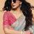 Light blue faux organza satin saree with embroidery