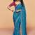 Aqua blue faux organza satin saree with embroidery