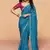 Aqua blue faux organza satin saree with embroidery
