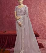 Lavender crush silk blend embroidered work saree