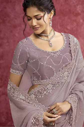 Lavender crush silk blend embroidered work saree