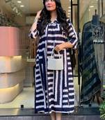 Floral printed cotton v neck navy-blue dress
