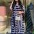 Floral printed cotton v neck navy-blue dress