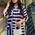 Floral printed cotton v neck navy-blue dress