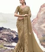 Chiku embroidered banarasi silk blend saree
