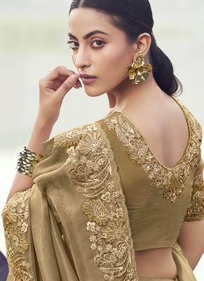 Chiku embroidered banarasi silk blend saree 3
