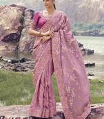 Onion pink embroidered woven faux tissue silk blend saree