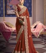 Rust viscose zari tissue silk blend embroidered saree
