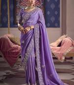 Lavender viscose zari tissue silk blend embroidered saree