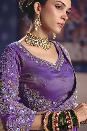 Lavender viscose zari tissue silk blend embroidered saree