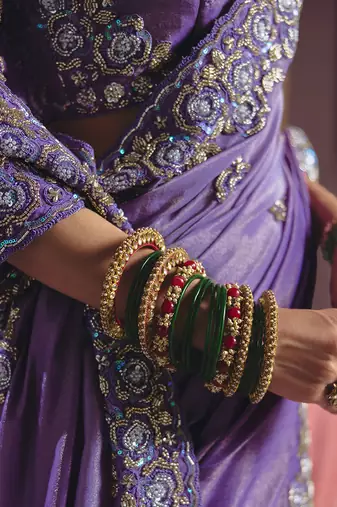 Lavender viscose zari tissue silk blend embroidered saree