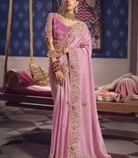 Pink viscose zari tissue silk blend embroidered saree