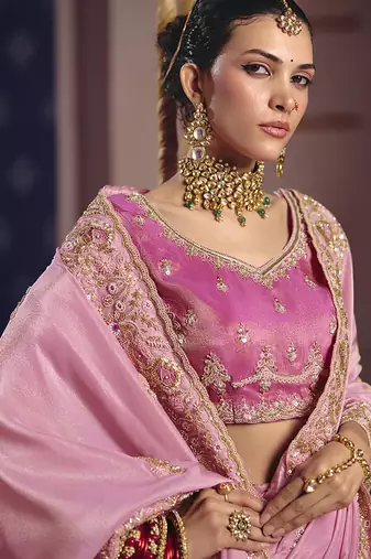 Pink viscose zari tissue silk blend embroidered saree