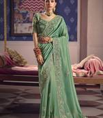 Sea green viscose zari tissue silk blend embroidered saree