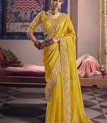 Yellow viscose zari tissue silk blend embroidered saree