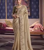 Chiku viscose zari tissue silk blend embroidered saree