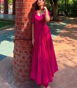 Floral embroidered cotton square neck red anarkali kurti