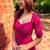 Floral embroidered cotton square neck red anarkali kurti