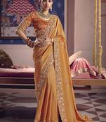 Orange viscose zari tissue silk blend embroidered saree