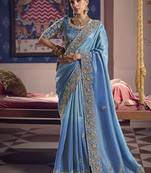 Light blue viscose zari tissue silk blend embroidered saree