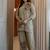 Floral embroidered cotton collar neck beige co-ord set