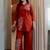 Floral embroidered cotton collar neck orange co-ord set