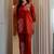 Floral embroidered cotton collar neck orange co-ord set