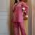 Floral embroidered cotton collar neck peach co-ord set