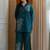 Floral embroidered cotton collar neck green co-ord set