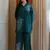 Floral embroidered cotton collar neck green co-ord set