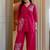 Floral embroidered cotton collar neck pink co-ord set