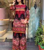Floral printed cotton round neck multicolor co-ord set