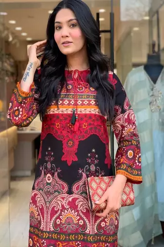 Floral printed cotton round neck multicolor co-ord set