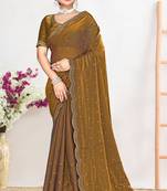 Brown sequin embellished work two tone satin silk saree